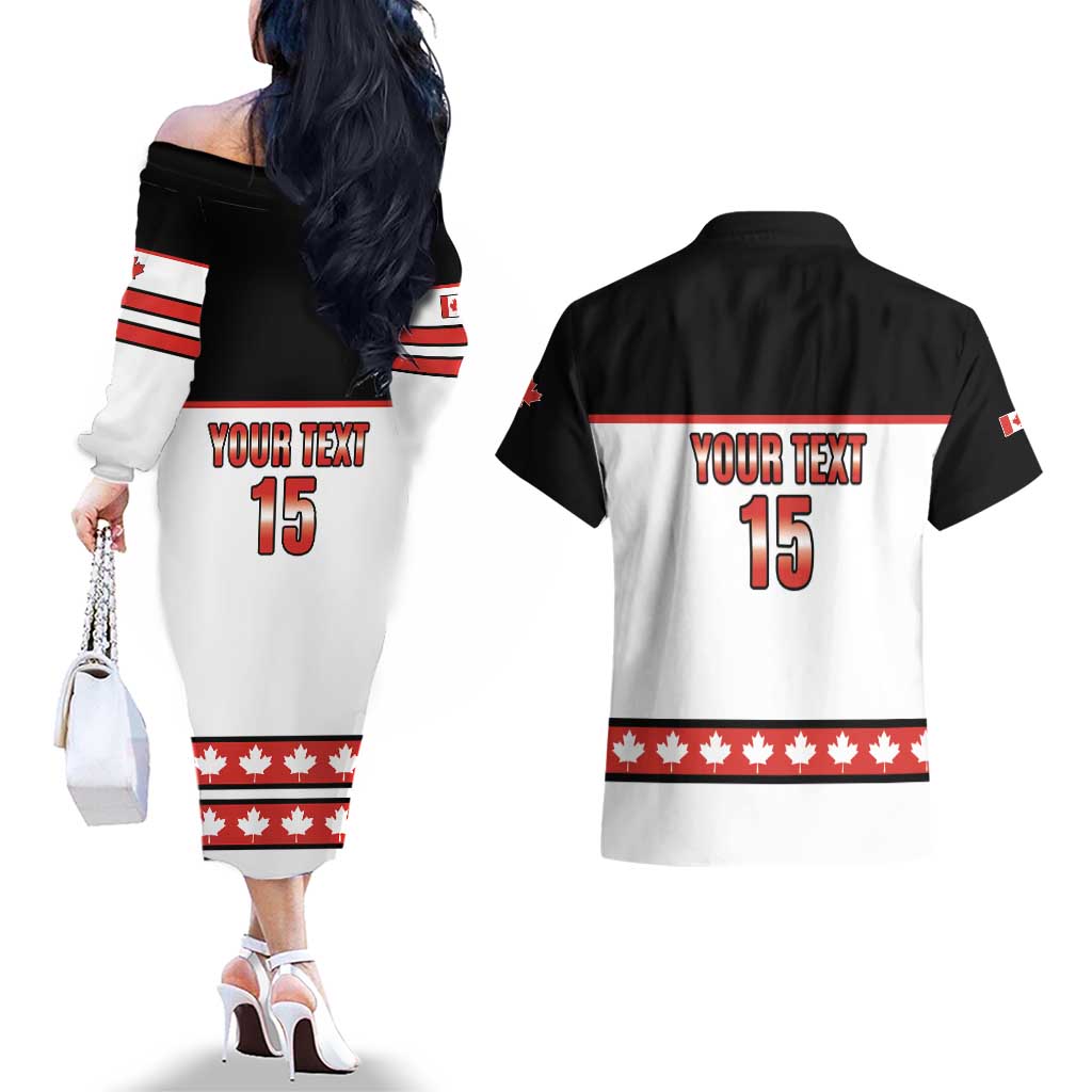 Custom Canada Ice Hockey Couples Matching Off The Shoulder Long Sleeve Dress and Hawaiian Shirt Go Team Canada