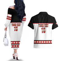 Custom Canada Ice Hockey Couples Matching Off The Shoulder Long Sleeve Dress and Hawaiian Shirt Go Team Canada