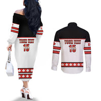Custom Canada Ice Hockey Couples Matching Off The Shoulder Long Sleeve Dress and Long Sleeve Button Shirt Go Team Canada
