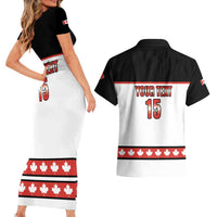 Custom Canada Ice Hockey Couples Matching Short Sleeve Bodycon Dress and Hawaiian Shirt Go Team Canada
