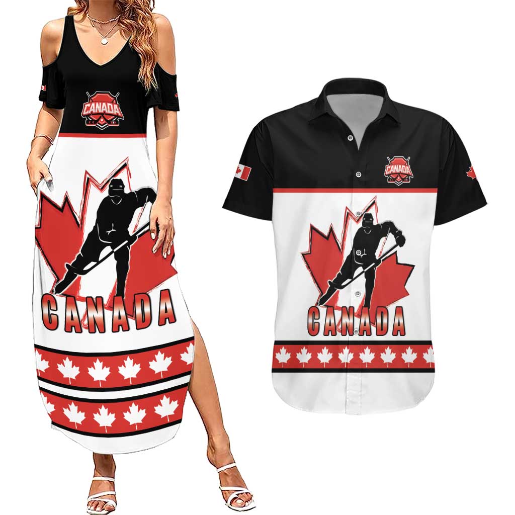 Custom Canada Ice Hockey Couples Matching Summer Maxi Dress and Hawaiian Shirt Go Team Canada