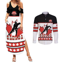 Custom Canada Ice Hockey Couples Matching Summer Maxi Dress and Long Sleeve Button Shirt Go Team Canada