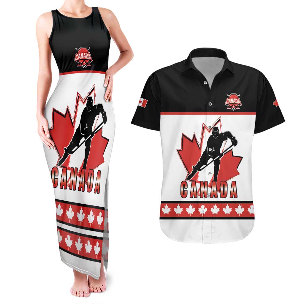 Custom Canada Ice Hockey Couples Matching Tank Maxi Dress and Hawaiian Shirt Go Team Canada