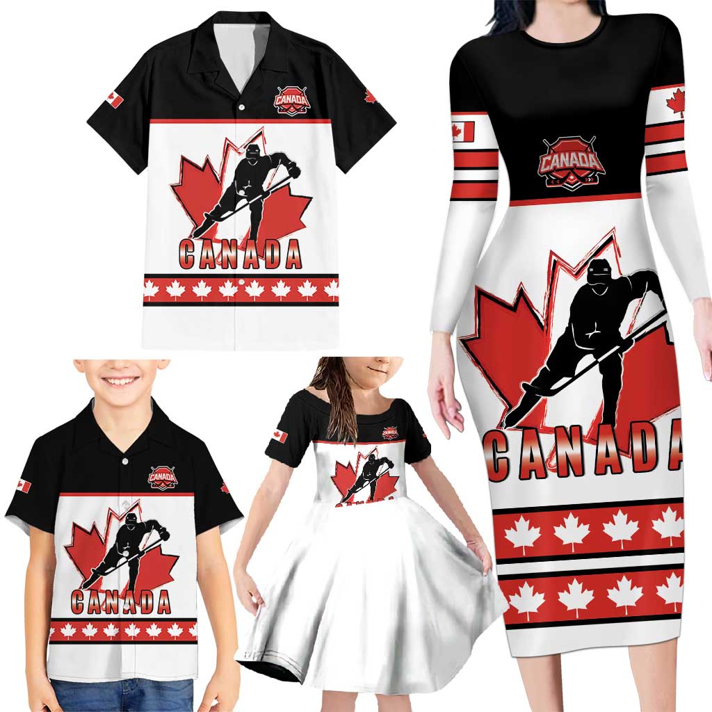 Custom Canada Ice Hockey Family Matching Long Sleeve Bodycon Dress and Hawaiian Shirt Go Team Canada