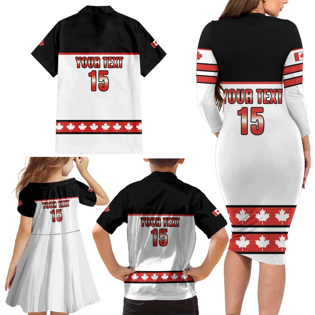Custom Canada Ice Hockey Family Matching Long Sleeve Bodycon Dress and Hawaiian Shirt Go Team Canada