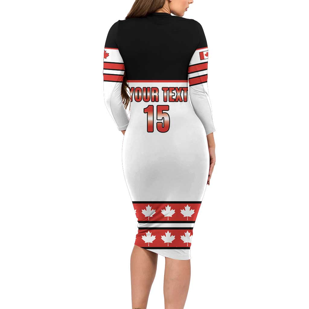 Custom Canada Ice Hockey Family Matching Long Sleeve Bodycon Dress and Hawaiian Shirt Go Team Canada