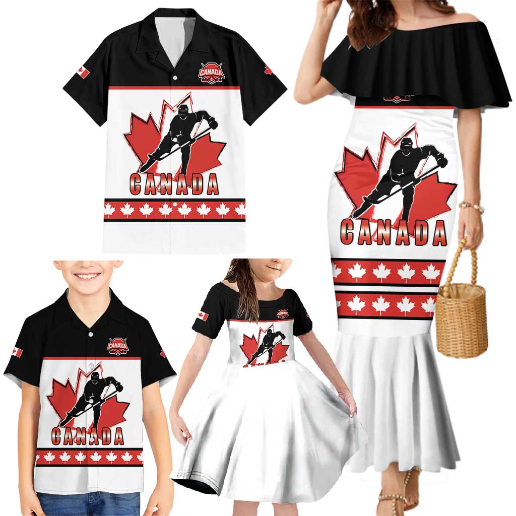 Custom Canada Ice Hockey Family Matching Mermaid Dress and Hawaiian Shirt Go Team Canada