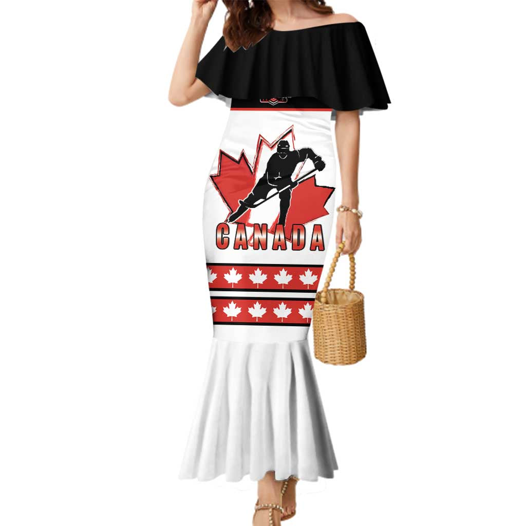 Custom Canada Ice Hockey Family Matching Mermaid Dress and Hawaiian Shirt Go Team Canada