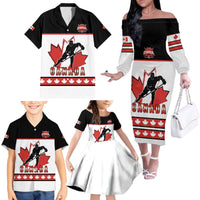 Custom Canada Ice Hockey Family Matching Off The Shoulder Long Sleeve Dress and Hawaiian Shirt Go Team Canada