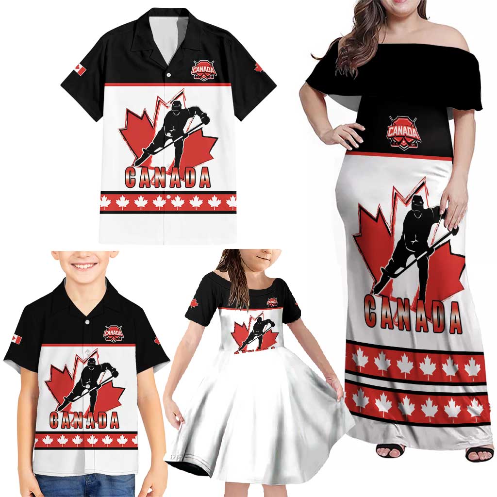 Custom Canada Ice Hockey Family Matching Off Shoulder Maxi Dress and Hawaiian Shirt Go Team Canada