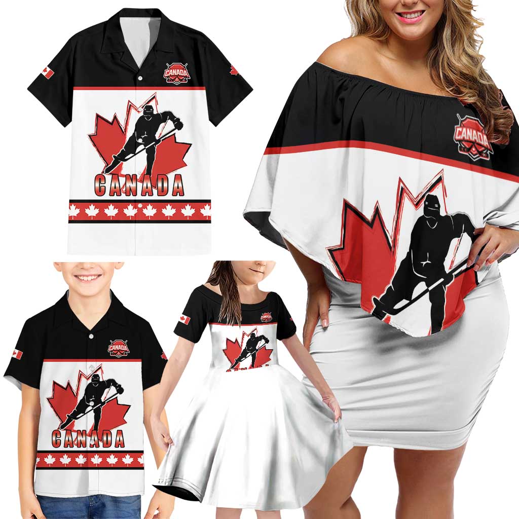 Custom Canada Ice Hockey Family Matching Off Shoulder Short Dress and Hawaiian Shirt Go Team Canada