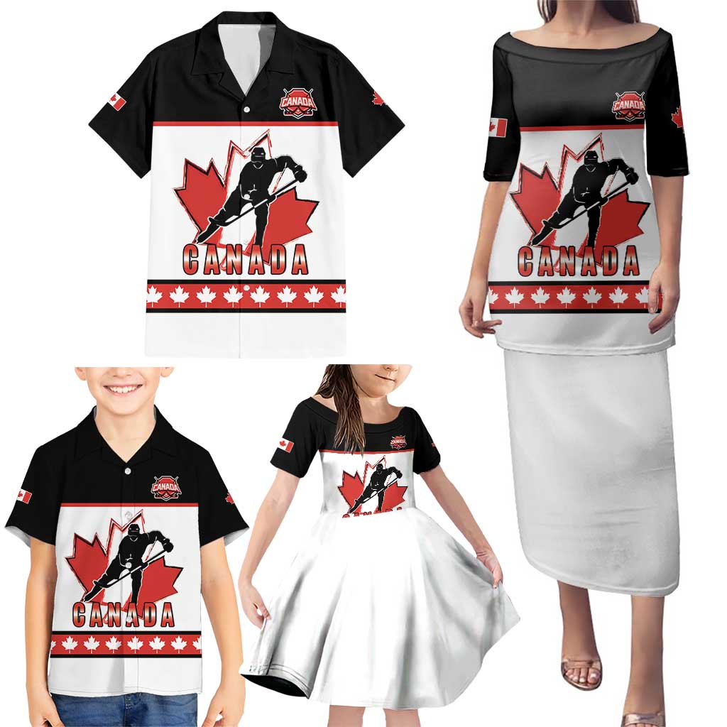 Custom Canada Ice Hockey Family Matching Puletasi and Hawaiian Shirt Go Team Canada
