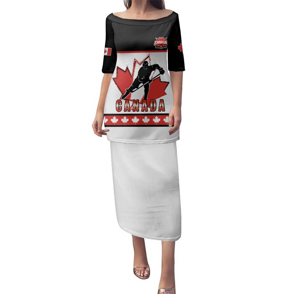 Custom Canada Ice Hockey Family Matching Puletasi and Hawaiian Shirt Go Team Canada