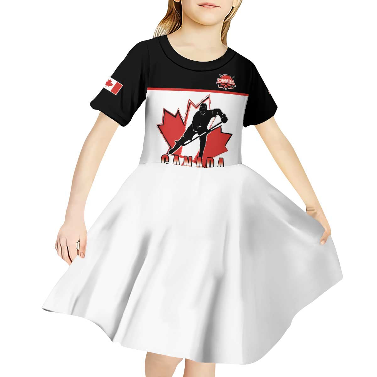 Custom Canada Ice Hockey Kid Short Sleeve Dress Go Team Canada