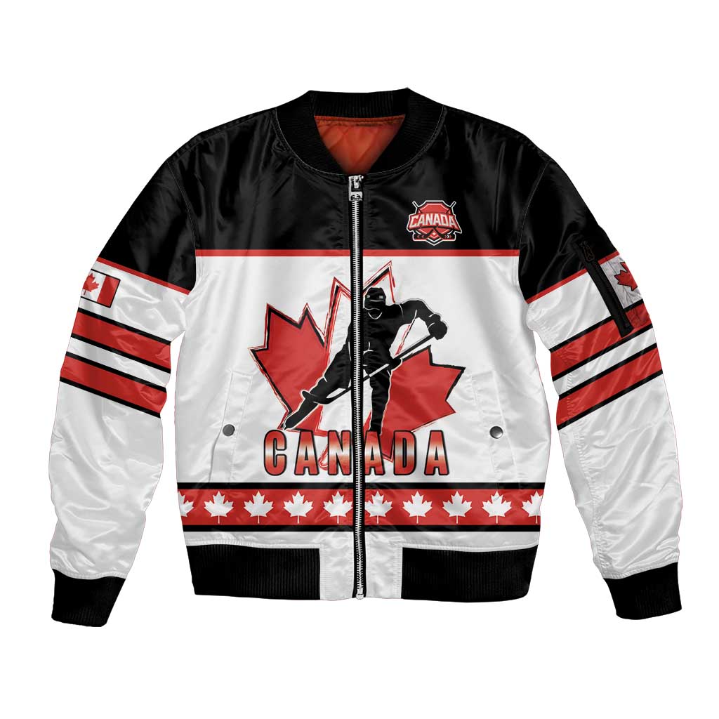 Custom Canada Ice Hockey Sleeve Zip Bomber Jacket Go Team Canada