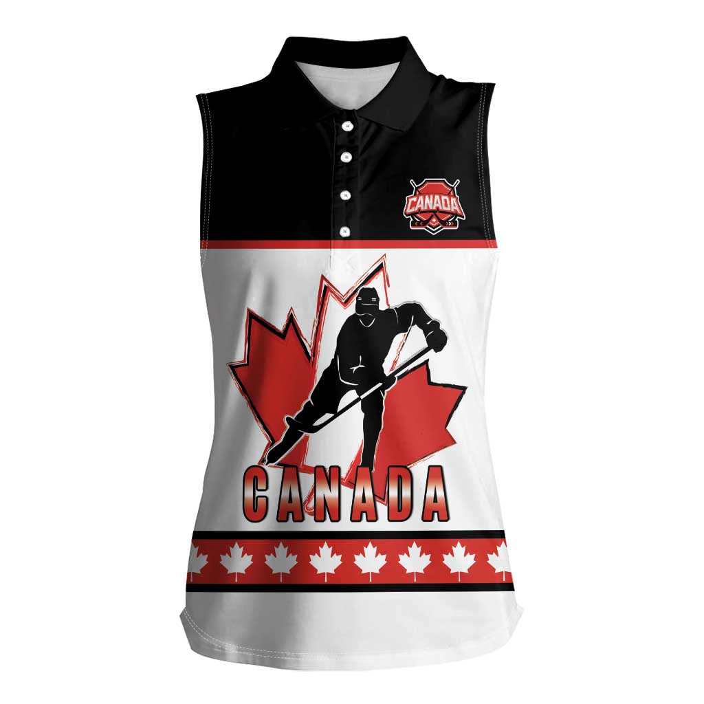 Custom Canada Ice Hockey Women Sleeveless Polo Shirt Go Team Canada