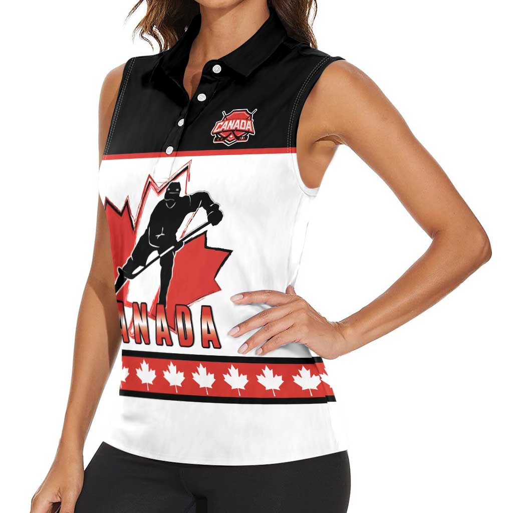 Custom Canada Ice Hockey Women Sleeveless Polo Shirt Go Team Canada