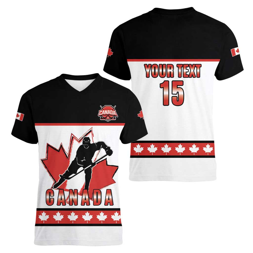 Custom Canada Ice Hockey Women V-Neck T-Shirt Go Team Canada