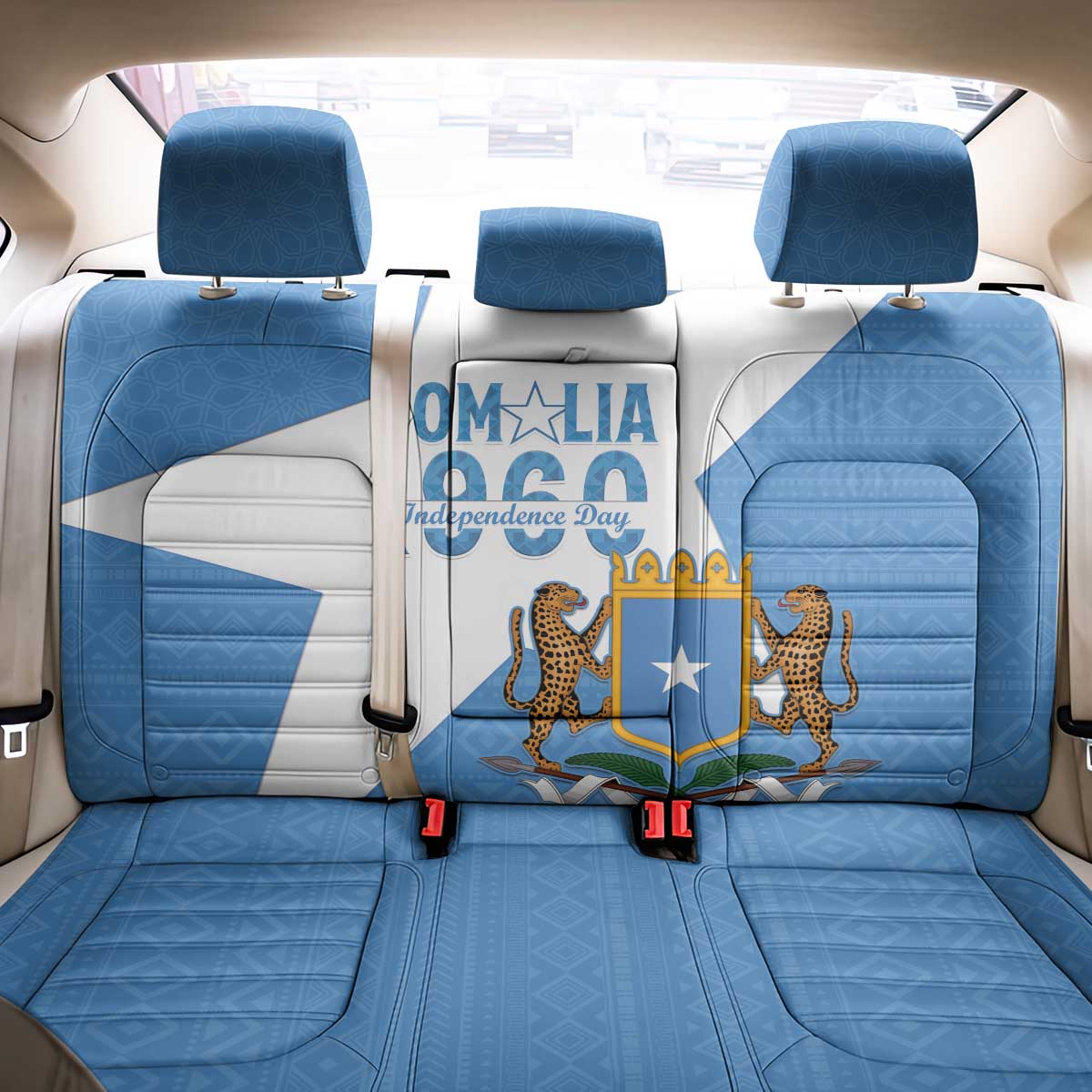 Personalized Somalia 1960 Independence Day Back Car Seat Cover Coat Of Arms Islamic Mix African Pattern