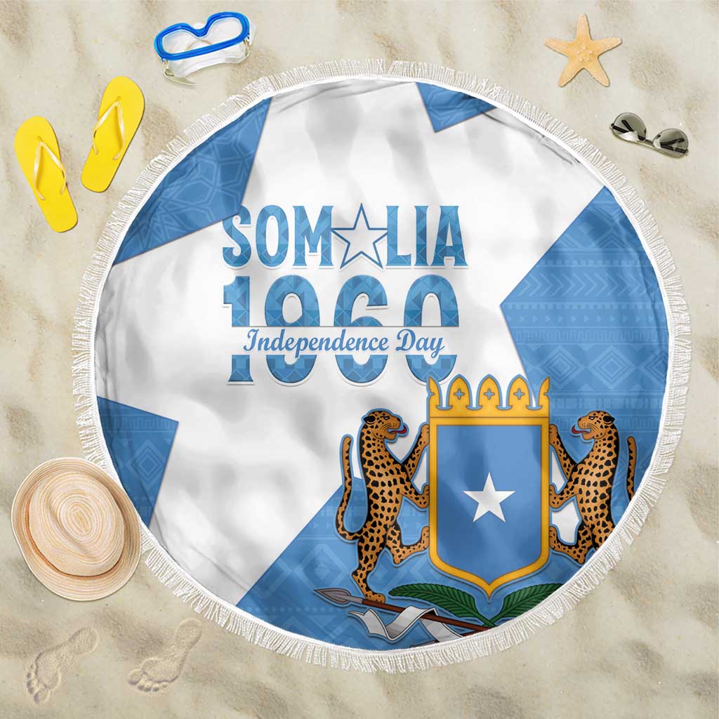 Personalized Somalia 1960 Independence Day Beach Blanket Coat Of Arms Islamic Mix African Pattern