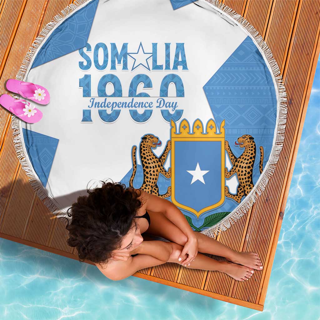Personalized Somalia 1960 Independence Day Beach Blanket Coat Of Arms Islamic Mix African Pattern