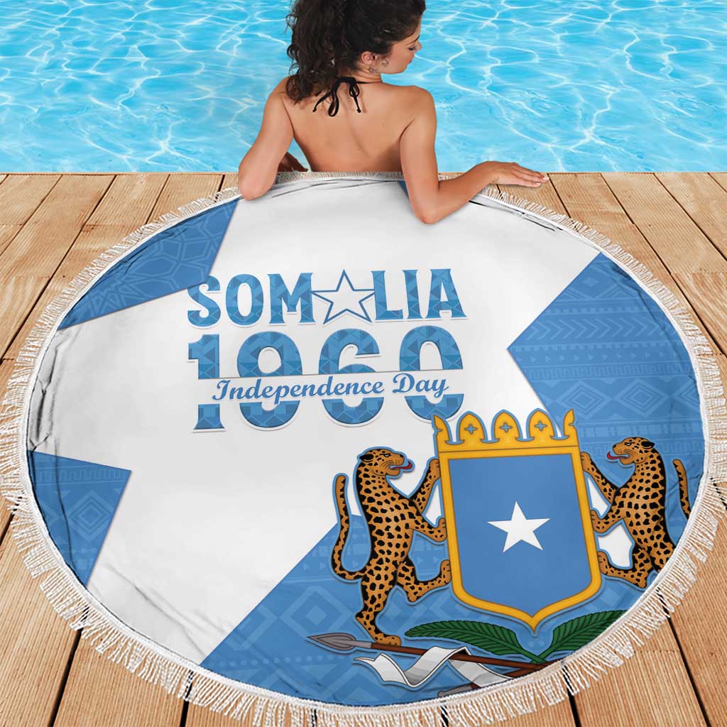 Personalized Somalia 1960 Independence Day Beach Blanket Coat Of Arms Islamic Mix African Pattern