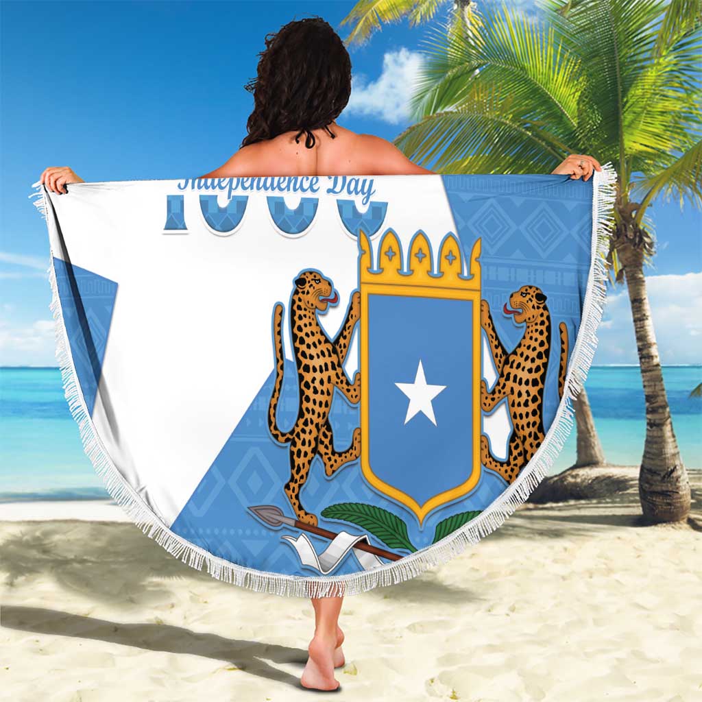 Personalized Somalia 1960 Independence Day Beach Blanket Coat Of Arms Islamic Mix African Pattern