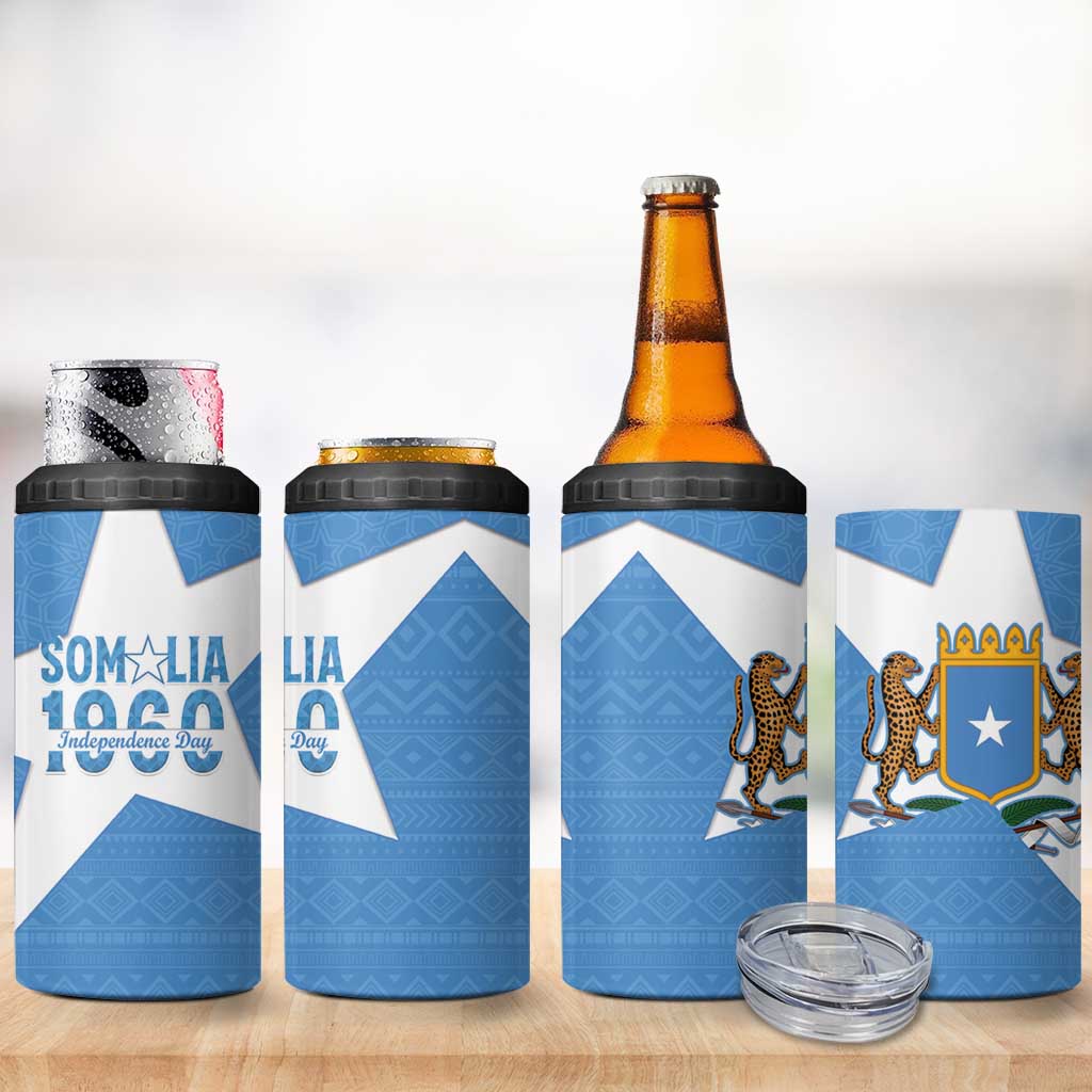 Personalized Somalia 1960 Independence Day 4 in 1 Can Cooler Tumbler Coat Of Arms Islamic Mix African Pattern