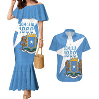 Personalized Somalia 1960 Independence Day Couples Matching Mermaid Dress and Hawaiian Shirt Coat Of Arms Islamic Mix African Pattern
