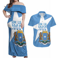 Personalized Somalia 1960 Independence Day Couples Matching Off Shoulder Maxi Dress and Hawaiian Shirt Coat Of Arms Islamic Mix African Pattern