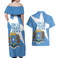 Personalized Somalia 1960 Independence Day Couples Matching Off Shoulder Maxi Dress and Hawaiian Shirt Coat Of Arms Islamic Mix African Pattern