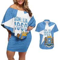 Personalized Somalia 1960 Independence Day Couples Matching Off Shoulder Short Dress and Hawaiian Shirt Coat Of Arms Islamic Mix African Pattern