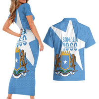 Personalized Somalia 1960 Independence Day Couples Matching Short Sleeve Bodycon Dress and Hawaiian Shirt Coat Of Arms Islamic Mix African Pattern