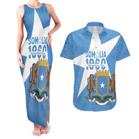 Personalized Somalia 1960 Independence Day Couples Matching Tank Maxi Dress and Hawaiian Shirt Coat Of Arms Islamic Mix African Pattern