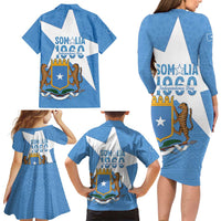 Personalized Somalia 1960 Independence Day Family Matching Long Sleeve Bodycon Dress and Hawaiian Shirt Coat Of Arms Islamic Mix African Pattern