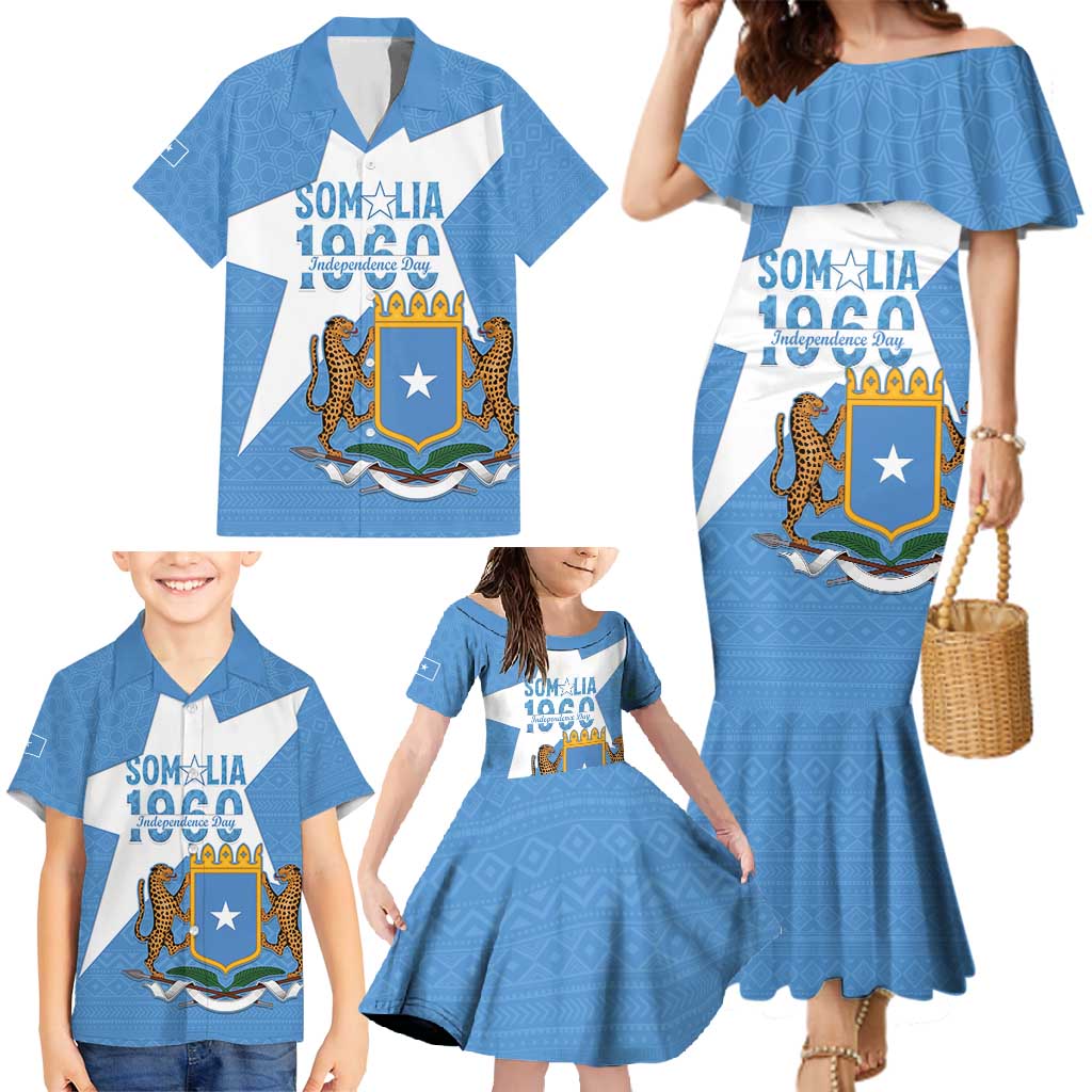 Personalized Somalia 1960 Independence Day Family Matching Mermaid Dress and Hawaiian Shirt Coat Of Arms Islamic Mix African Pattern