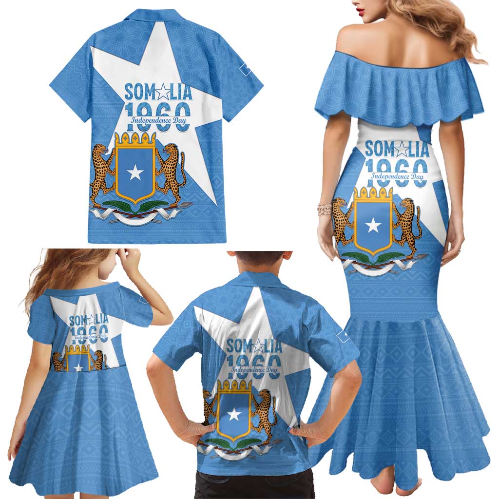 Personalized Somalia 1960 Independence Day Family Matching Mermaid Dress and Hawaiian Shirt Coat Of Arms Islamic Mix African Pattern