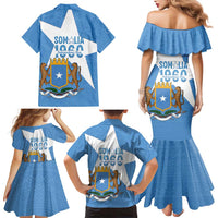 Personalized Somalia 1960 Independence Day Family Matching Mermaid Dress and Hawaiian Shirt Coat Of Arms Islamic Mix African Pattern