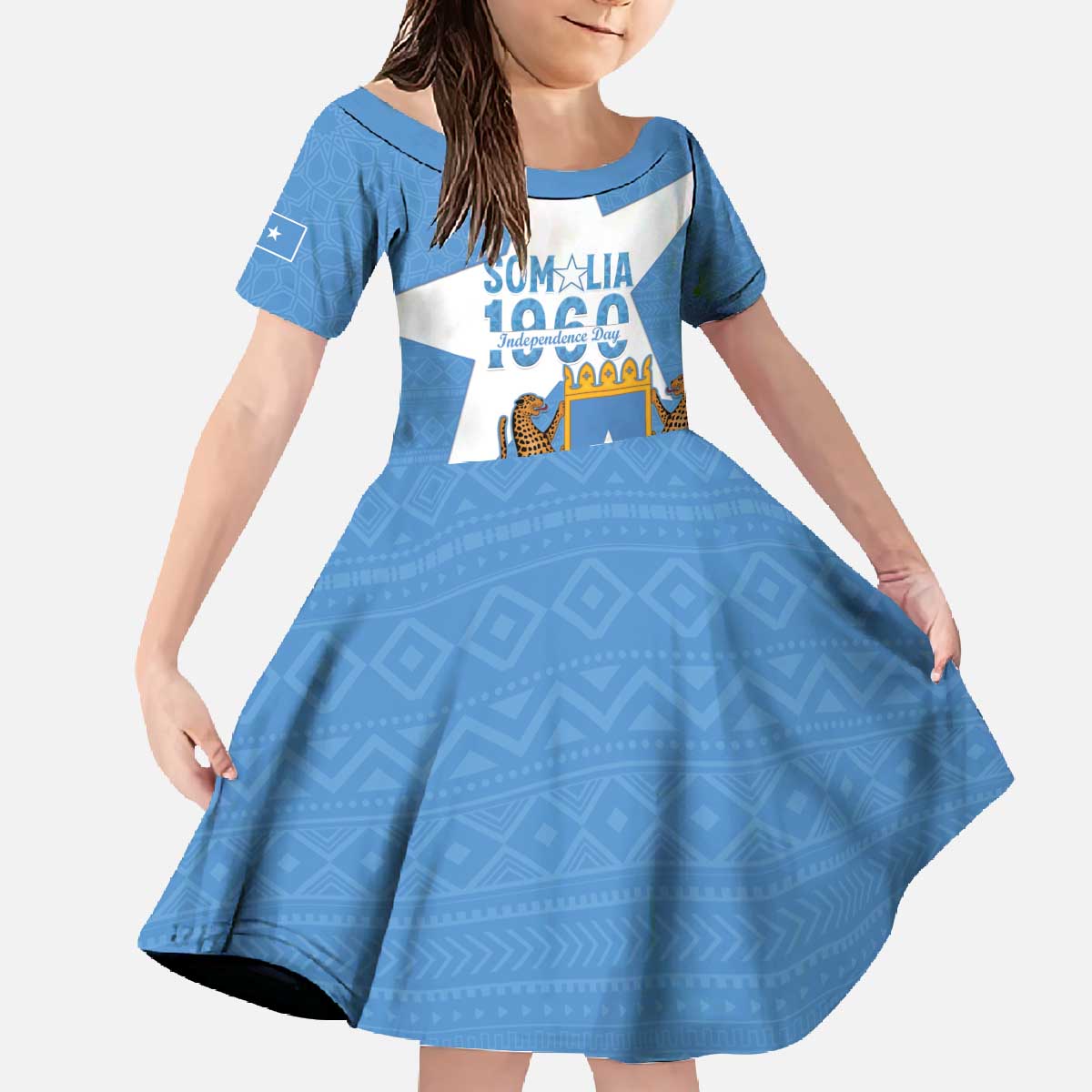 Personalized Somalia 1960 Independence Day Family Matching Off The Shoulder Long Sleeve Dress and Hawaiian Shirt Coat Of Arms Islamic Mix African Pattern