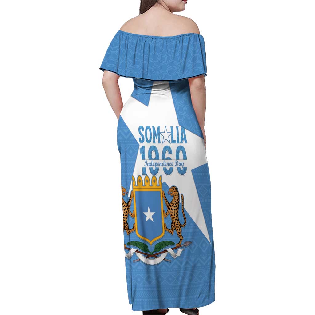 Personalized Somalia 1960 Independence Day Family Matching Off Shoulder Maxi Dress and Hawaiian Shirt Coat Of Arms Islamic Mix African Pattern