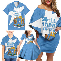 Personalized Somalia 1960 Independence Day Family Matching Off Shoulder Short Dress and Hawaiian Shirt Coat Of Arms Islamic Mix African Pattern