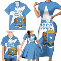 Personalized Somalia 1960 Independence Day Family Matching Short Sleeve Bodycon Dress and Hawaiian Shirt Coat Of Arms Islamic Mix African Pattern