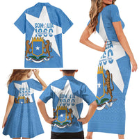 Personalized Somalia 1960 Independence Day Family Matching Short Sleeve Bodycon Dress and Hawaiian Shirt Coat Of Arms Islamic Mix African Pattern