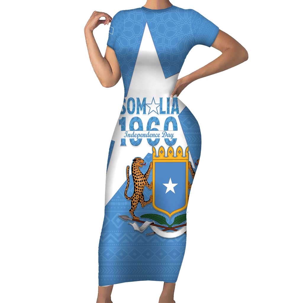 Personalized Somalia 1960 Independence Day Family Matching Short Sleeve Bodycon Dress and Hawaiian Shirt Coat Of Arms Islamic Mix African Pattern