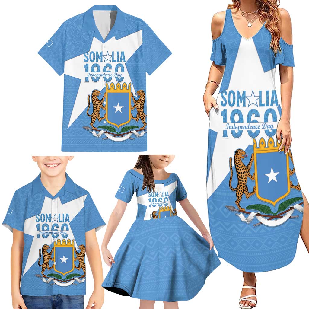 Personalized Somalia 1960 Independence Day Family Matching Summer Maxi Dress and Hawaiian Shirt Coat Of Arms Islamic Mix African Pattern