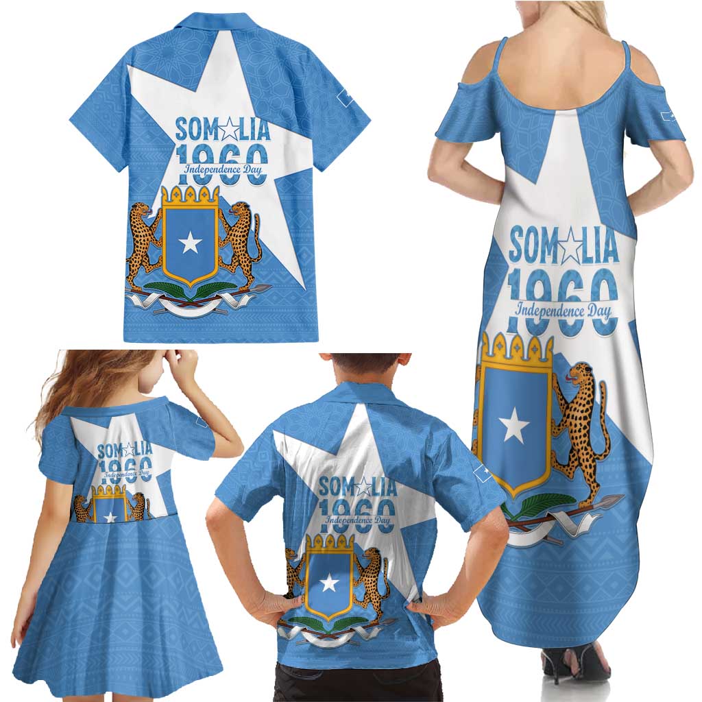 Personalized Somalia 1960 Independence Day Family Matching Summer Maxi Dress and Hawaiian Shirt Coat Of Arms Islamic Mix African Pattern