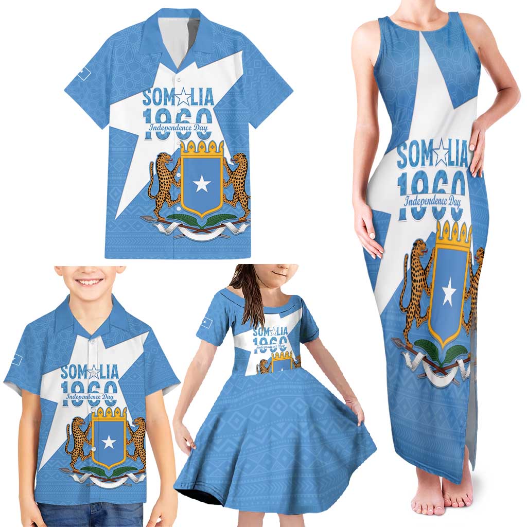 Personalized Somalia 1960 Independence Day Family Matching Tank Maxi Dress and Hawaiian Shirt Coat Of Arms Islamic Mix African Pattern