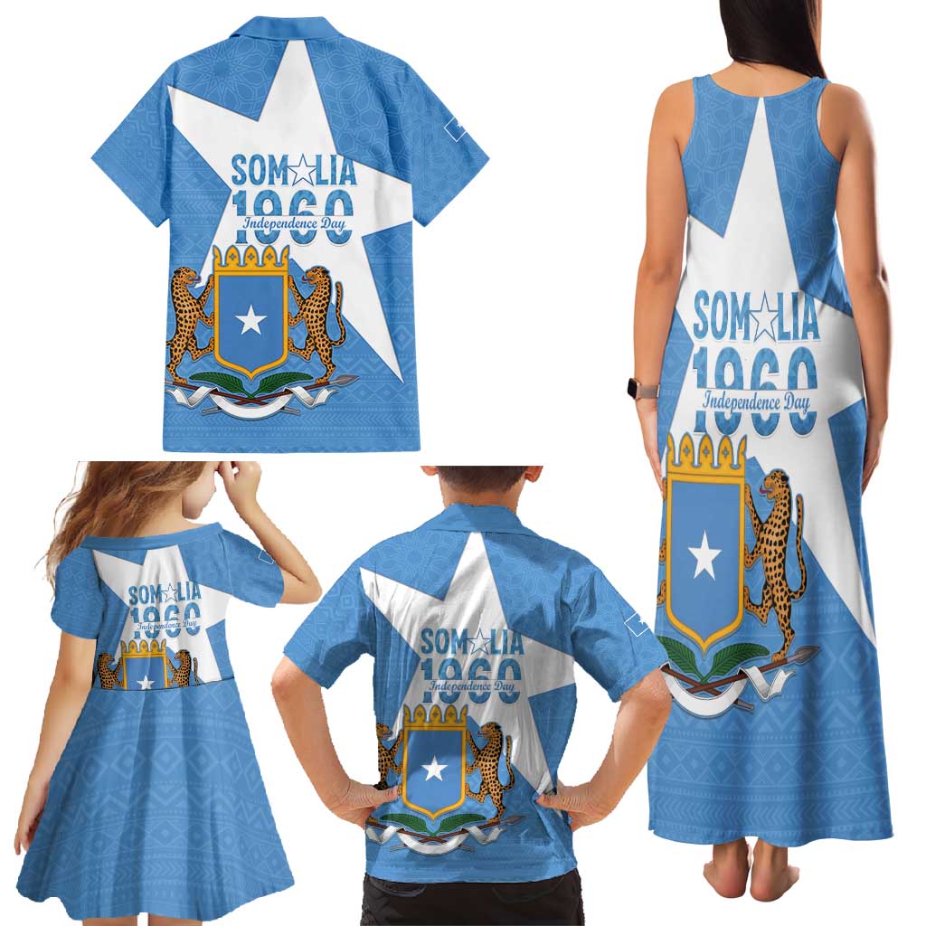 Personalized Somalia 1960 Independence Day Family Matching Tank Maxi Dress and Hawaiian Shirt Coat Of Arms Islamic Mix African Pattern