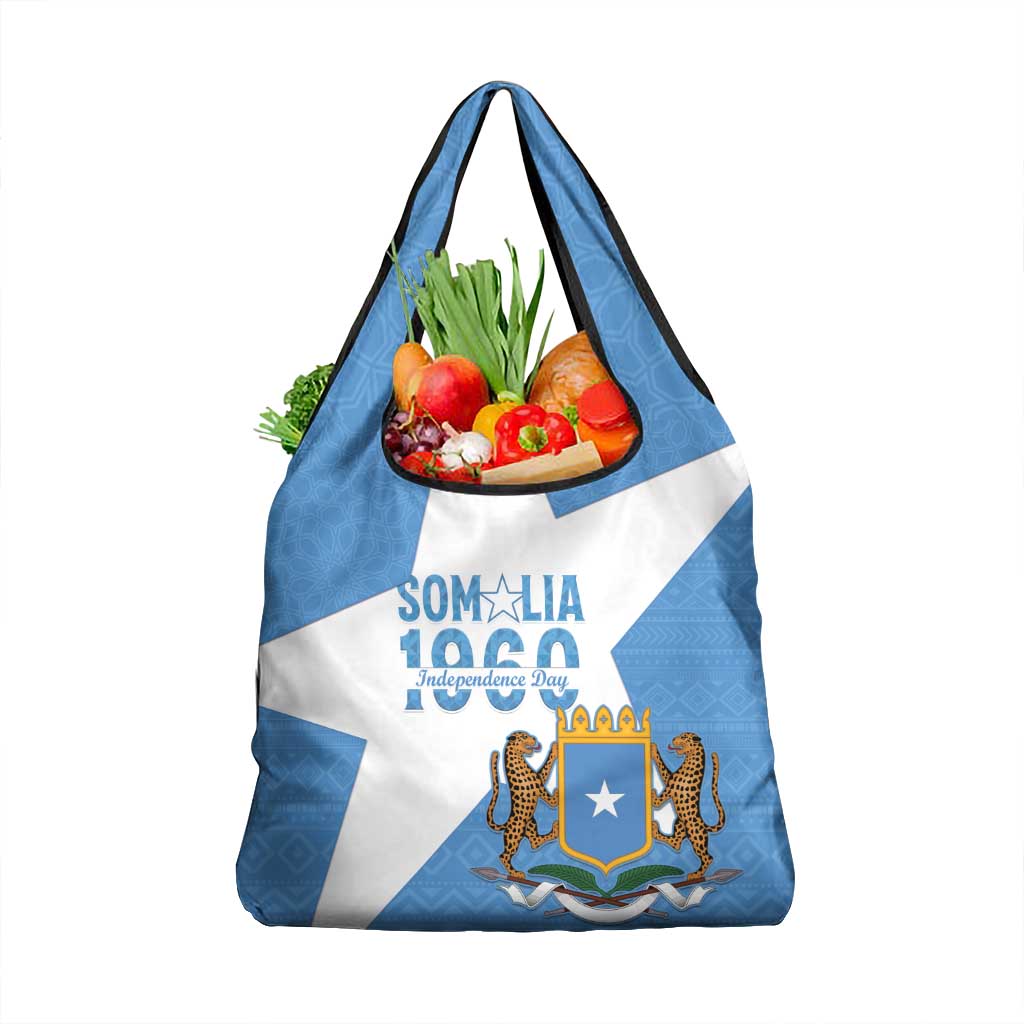 Personalized Somalia 1960 Independence Day Grocery Bag Coat Of Arms Islamic Mix African Pattern