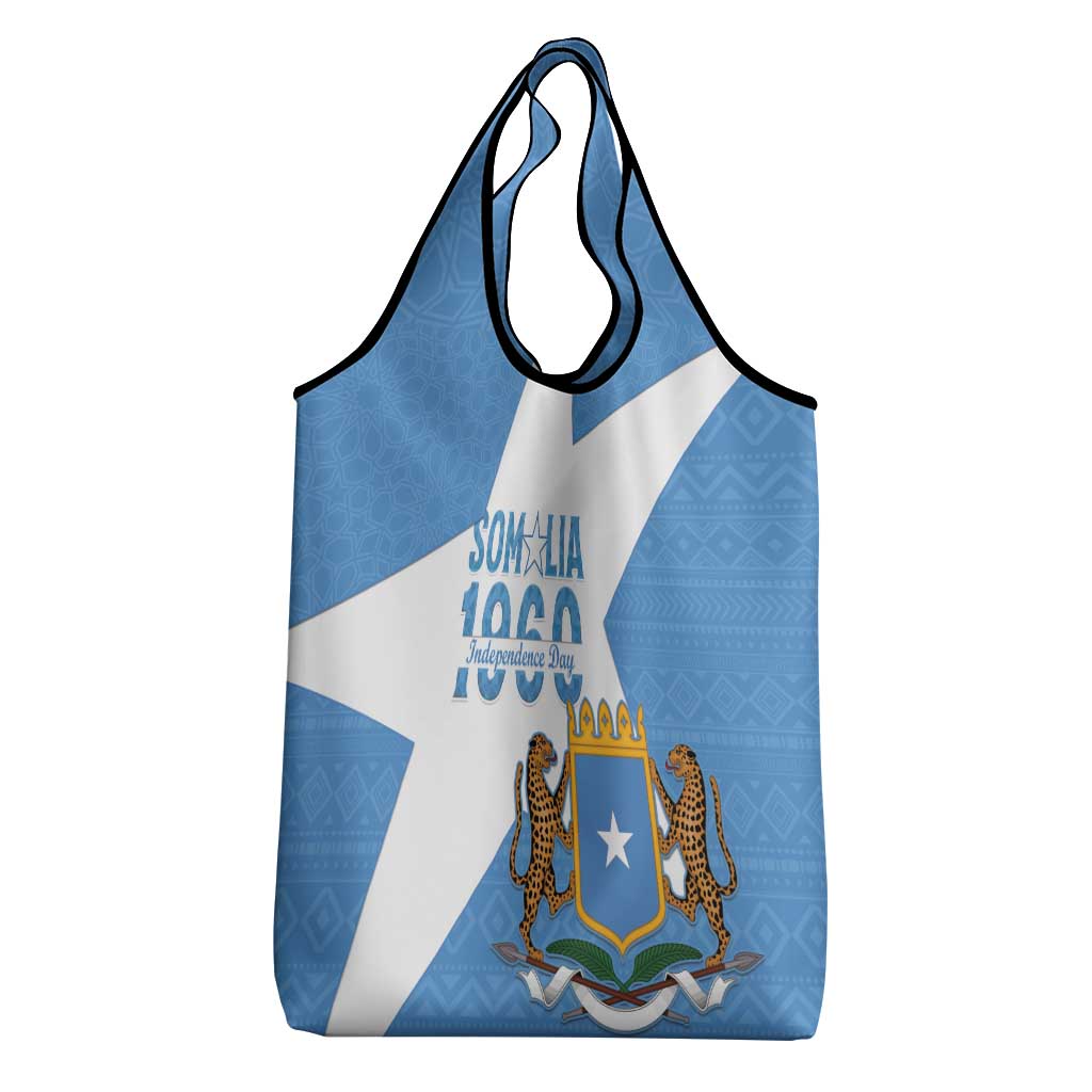 Personalized Somalia 1960 Independence Day Grocery Bag Coat Of Arms Islamic Mix African Pattern